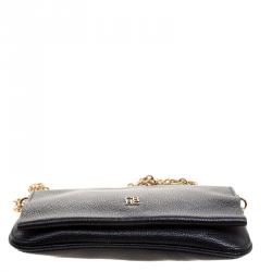 Pre Owned Carolina Herrera Black Leather Chain Flap Shoulder Bag