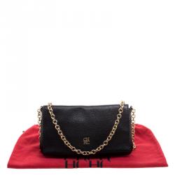 Pre Owned Carolina Herrera Black Leather Chain Flap Shoulder Bag