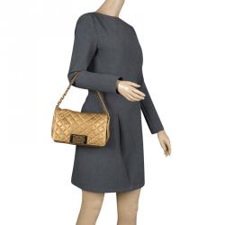 Pre Owned Carolina Herrera Gold Quilted Leather Shoulder Bag