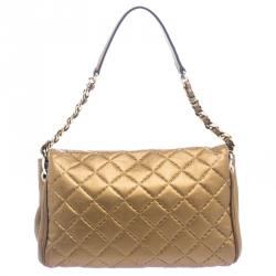 Pre Owned Carolina Herrera Gold Quilted Leather Shoulder Bag