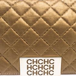 Pre Owned Carolina Herrera Gold Quilted Leather Shoulder Bag