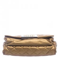 Pre Owned Carolina Herrera Gold Quilted Leather Shoulder Bag