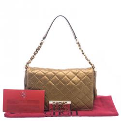 Pre Owned Carolina Herrera Gold Quilted Leather Shoulder Bag