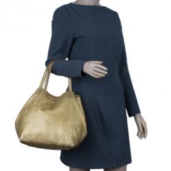 Pre Owned Carolina Herrera Gold Monogram Leather Matryoshka Tote