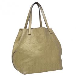 Pre Owned Carolina Herrera Gold Monogram Leather Matryoshka Tote