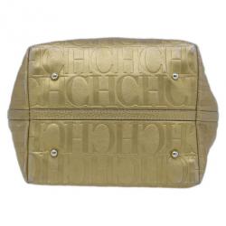 Pre Owned Carolina Herrera Gold Monogram Leather Matryoshka Tote