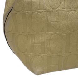 Pre Owned Carolina Herrera Gold Monogram Leather Matryoshka Tote
