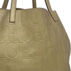 Pre Owned Carolina Herrera Gold Monogram Leather Matryoshka Tote