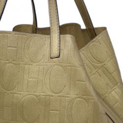 Pre Owned Carolina Herrera Gold Monogram Leather Matryoshka Tote