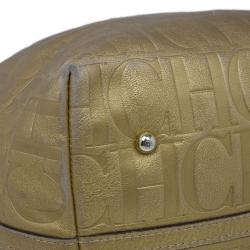 Pre Owned Carolina Herrera Gold Monogram Leather Matryoshka Tote