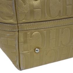 Pre Owned Carolina Herrera Gold Monogram Leather Matryoshka Tote