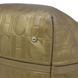 Pre Owned Carolina Herrera Gold Monogram Leather Matryoshka Tote