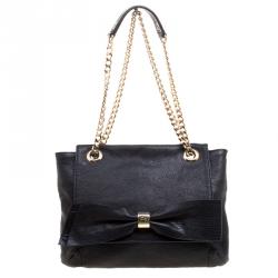 Pre Owned Carolina Herrera Black Leather Audrey Shoulder Bag