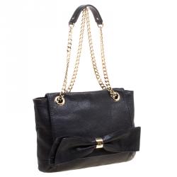 Pre Owned Carolina Herrera Black Leather Audrey Shoulder Bag