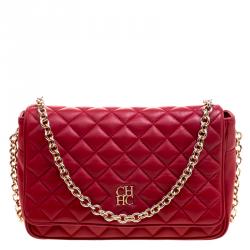 Pre Owned Carolina Herrera Red Quilted Leather Shoulder Bag
