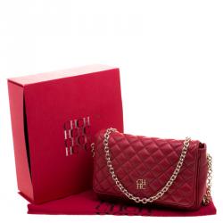 Pre Owned Carolina Herrera Red Quilted Leather Shoulder Bag