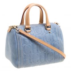 Pre Owned حقيبة كارولينا هيريرا ميني أندي بوسطن جلد أزرق فاتح