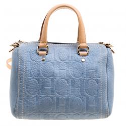 Pre Owned حقيبة كارولينا هيريرا ميني أندي بوسطن جلد أزرق فاتح
