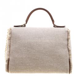 Pre Owned Carolina Herrera Beige Canvas Shoulder Bag