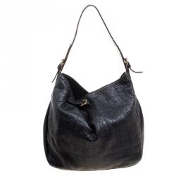 Pre Owned Carolina Herrera Black Monogram Leather Balmoral Hobo