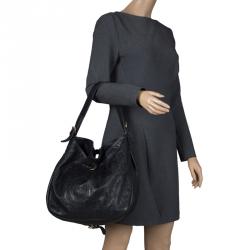 Pre Owned Carolina Herrera Black Monogram Leather Balmoral Hobo