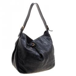 Pre Owned Carolina Herrera Black Monogram Leather Balmoral Hobo