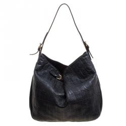 Pre Owned Carolina Herrera Black Monogram Leather Balmoral Hobo