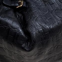 Pre Owned Carolina Herrera Black Monogram Leather Balmoral Hobo