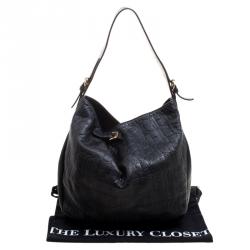 Pre Owned Carolina Herrera Black Monogram Leather Balmoral Hobo