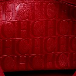 Carolina Herrera Red Monogram Leather Shopper Tote