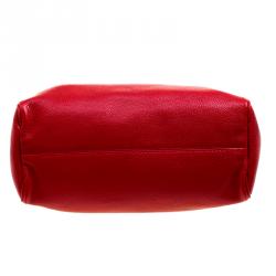 Carolina Herrera Red Monogram Leather Shopper Tote