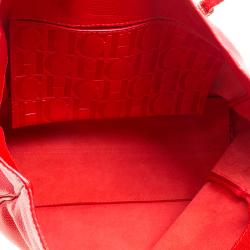 Carolina Herrera Red Monogram Leather Shopper Tote