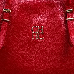 Carolina Herrera Red Monogram Leather Shopper Tote