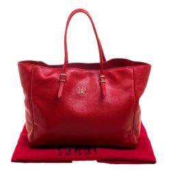 Carolina Herrera Red Monogram Leather Shopper Tote