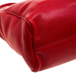 Carolina Herrera Red Monogram Leather Shopper Tote