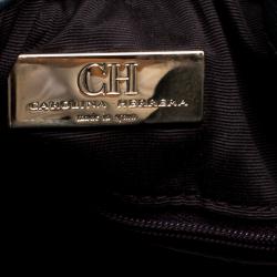 Pre Owned Carolina Herrera Dark Green Embossed Leather Bow Bucket Shoulder Bag