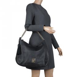 Pre Owned Carolina Herrera Black Pebbled Leather Hobo