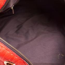 Carolina Herrera Red Embossed Leather Tassel Satchel