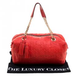 Carolina Herrera Red Embossed Leather Tassel Satchel