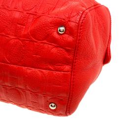 Carolina Herrera Red Embossed Leather Tassel Satchel