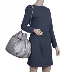 Pre Owned Carolina Herrera Silver Leather Audrey Pouch Bag