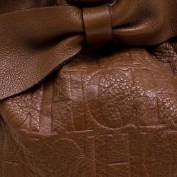 Pre Owned Carolina Herrera Brown Embossed Leather Small Bow Bucket Shoulder Bag