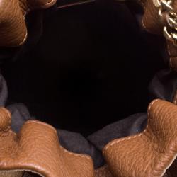 Pre Owned Carolina Herrera Brown Embossed Leather Small Bow Bucket Shoulder Bag