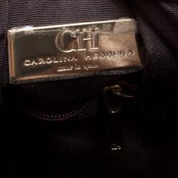 Pre Owned Carolina Herrera Brown Embossed Leather Small Bow Bucket Shoulder Bag