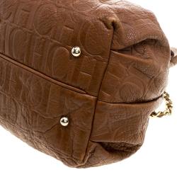 Pre Owned Carolina Herrera Brown Embossed Leather Small Bow Bucket Shoulder Bag