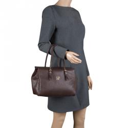 Pre Owned Carolina Herrera Dark Brown Leather Tempo Collection Adagio Tote