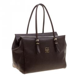 Pre Owned Carolina Herrera Dark Brown Leather Tempo Collection Adagio Tote