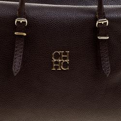 Pre Owned Carolina Herrera Dark Brown Leather Tempo Collection Adagio Tote