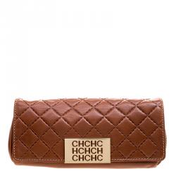 Pre Owned  Carolina Herrera Brown Quilted Leather Clutch