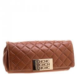 Pre Owned  Carolina Herrera Brown Quilted Leather Clutch